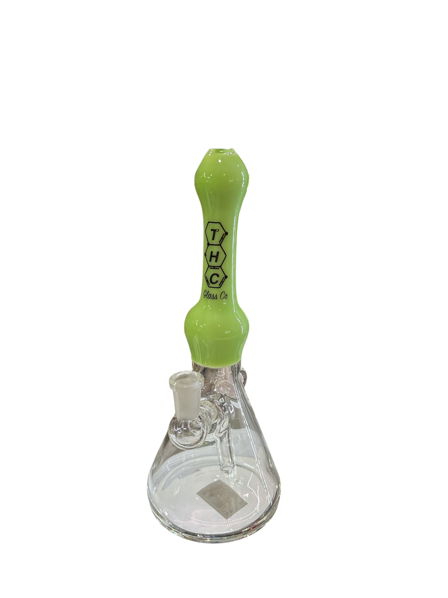 THC GLASS CO. WATER PIPE MINI RIG W/ Flower & Fixed Downstem / 10mm / Slime Green